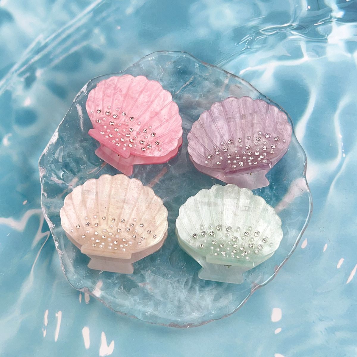 Блестящие роскошные хрустальные стразы, белый ацетат, коготь для волос, морская ракушка, украшения, маленькие заколки для волос, аксессуары для волос для женщин